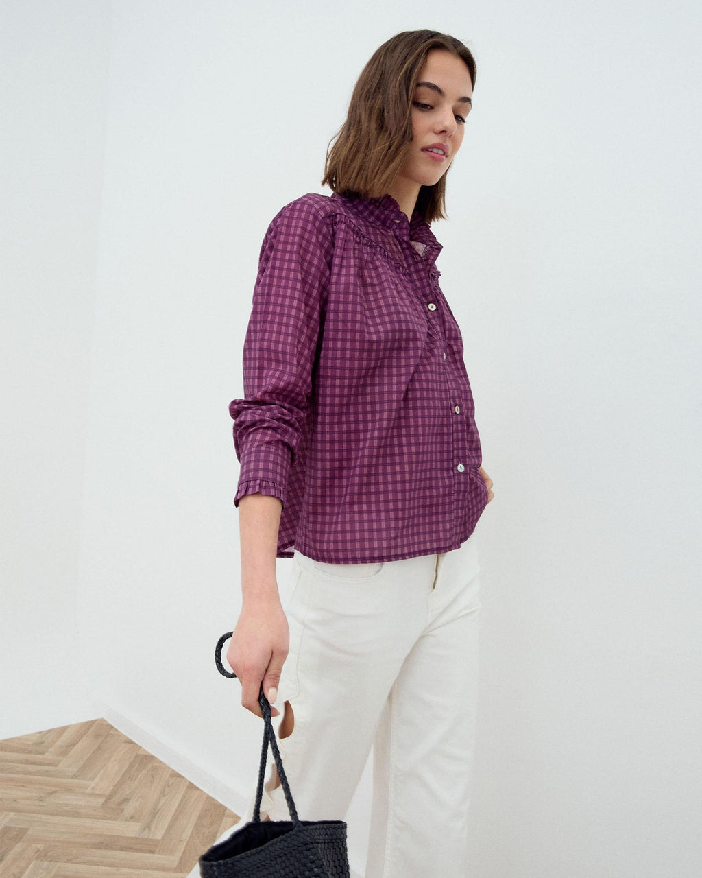 Blusa Canesú Cuadros Morado