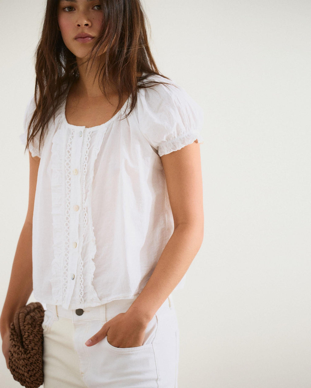 Blusa Botones Volantes Ondas Blanca