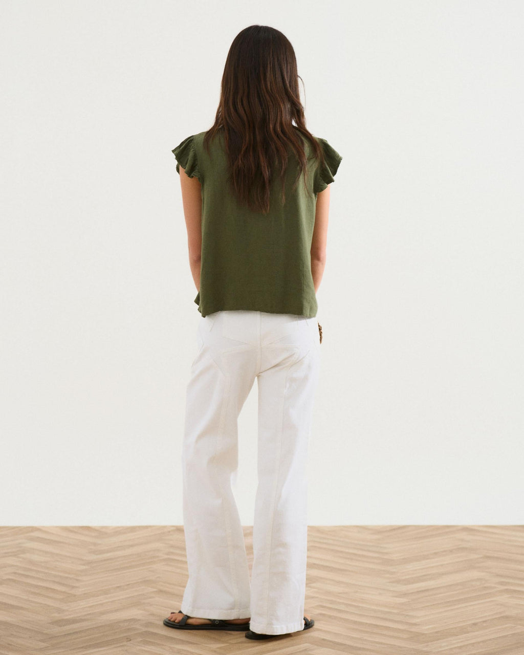 Blusa Jaretas Con Lino Verde Oscuro