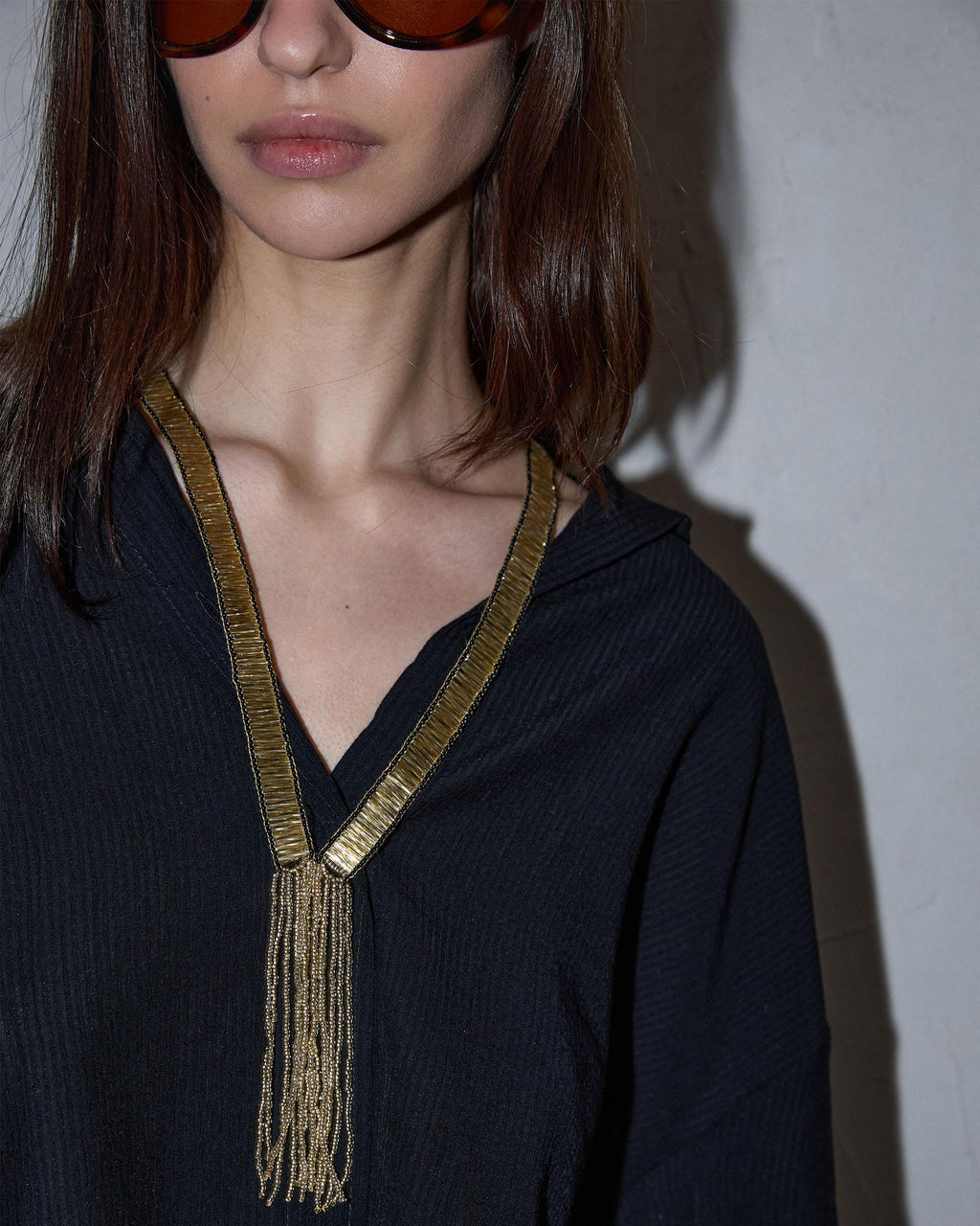 Camisa Tejido Plisado Negro