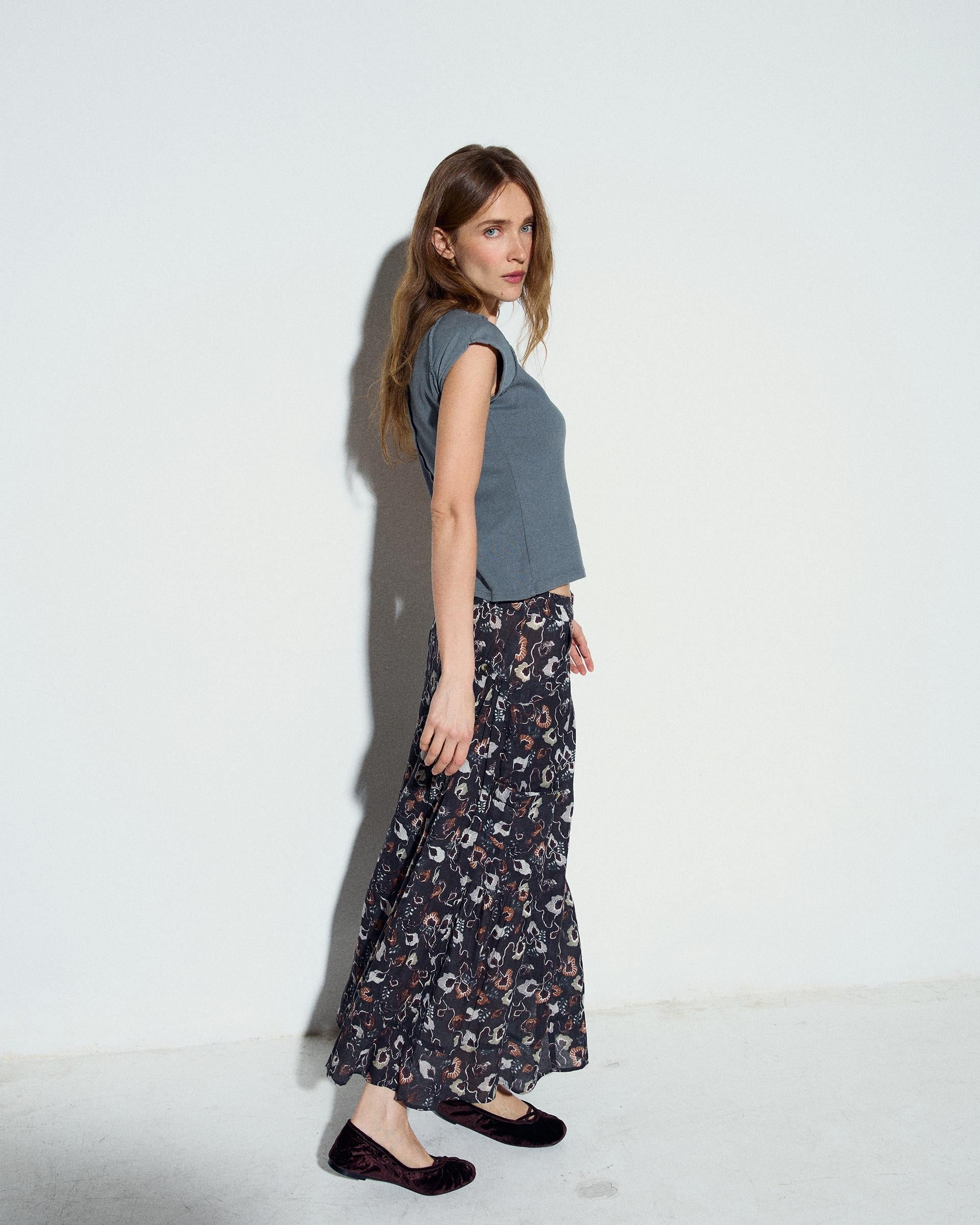 Falda Bolsillos Cargo Estampado Floral Antracita