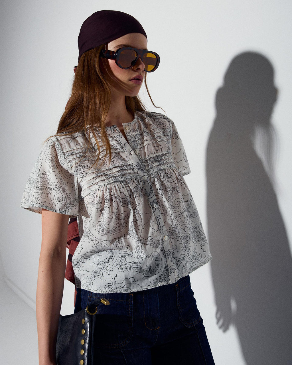 Blusa Pliegues Delanteros Botones Blanca
