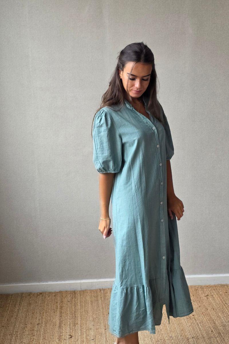 Vestido de botones tipo lino verde bonito