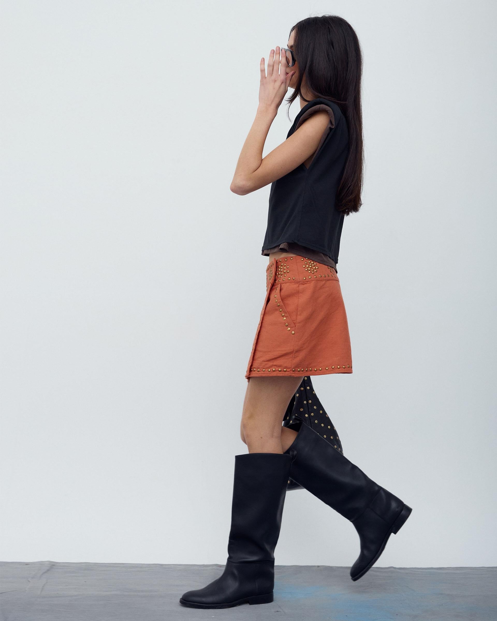 Minifalda Tachuelas Canvas Naranja