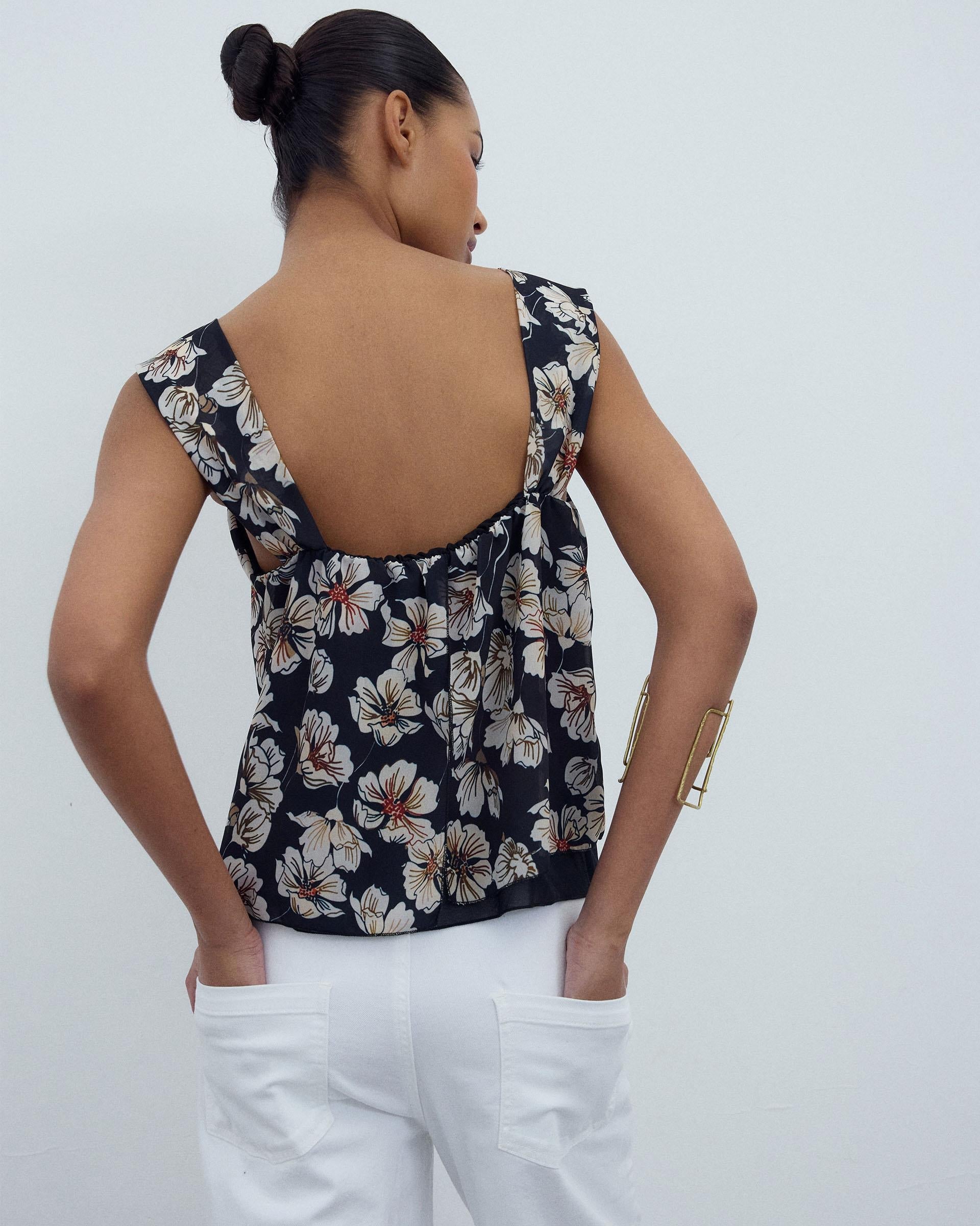 Top Tirantes Bajo Gasa Estampado Negro