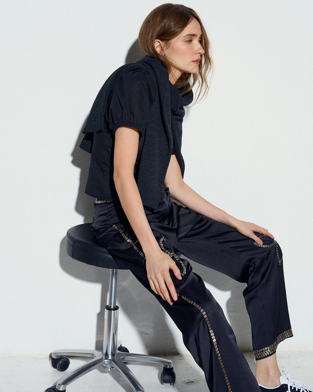 Pantalón Satinado Lentejuelas Negro