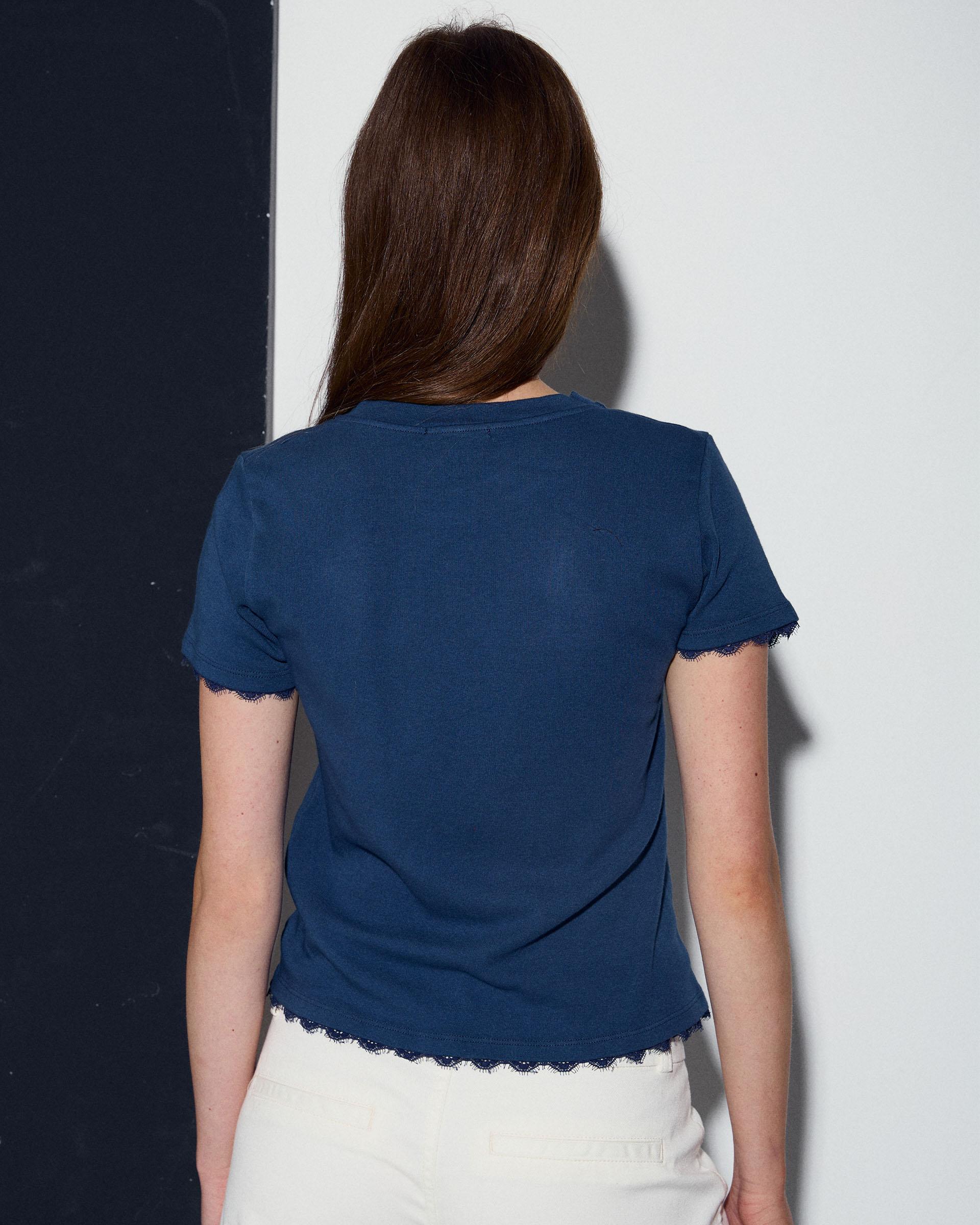 Camiseta Manga Corta Puntillas Azul