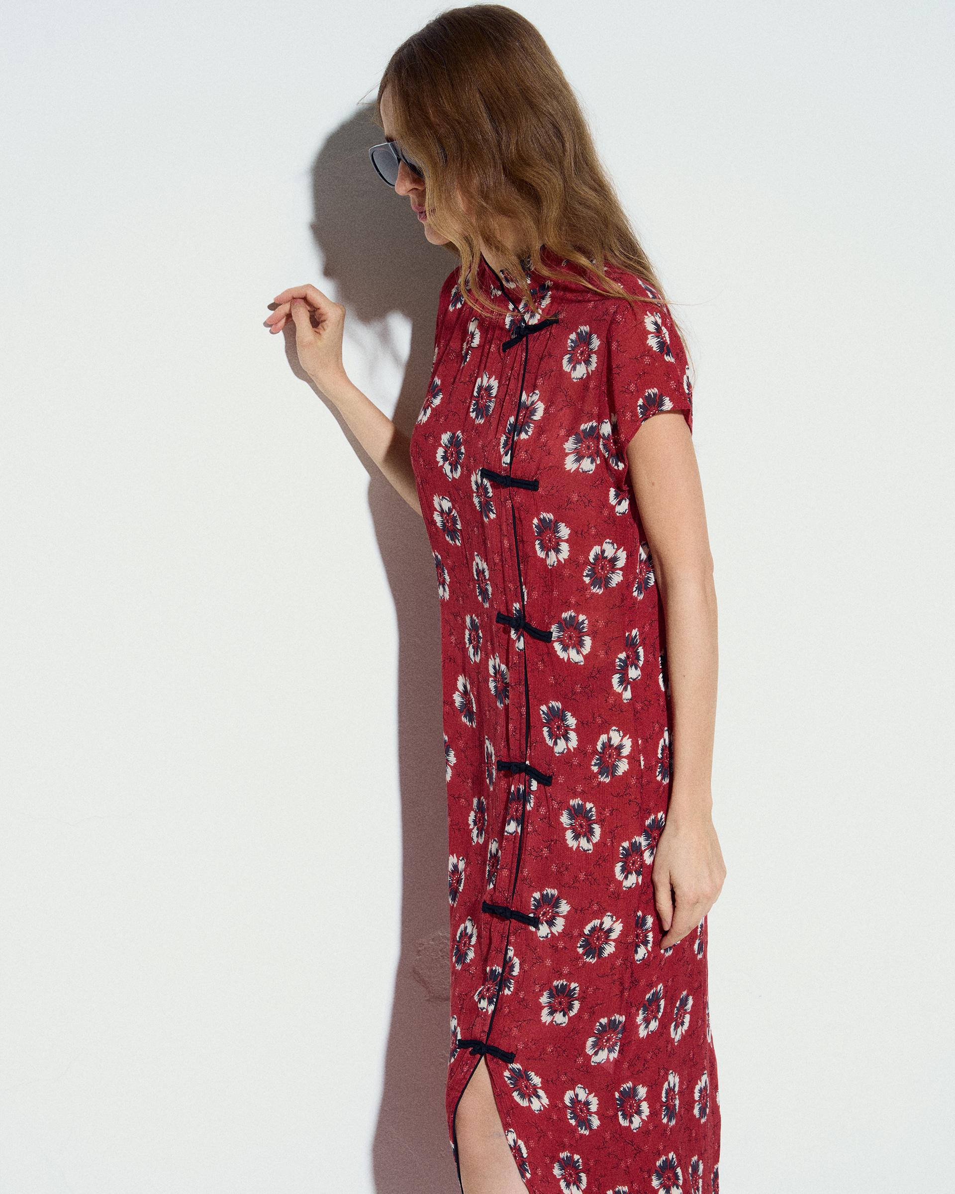 Vestido Alamares Estampado Floral Coral