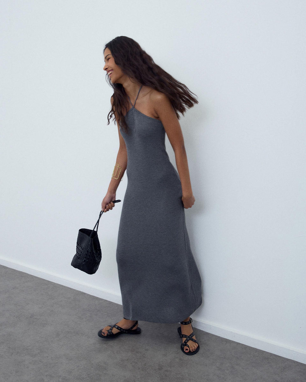 Vestido Halter Punto Gris