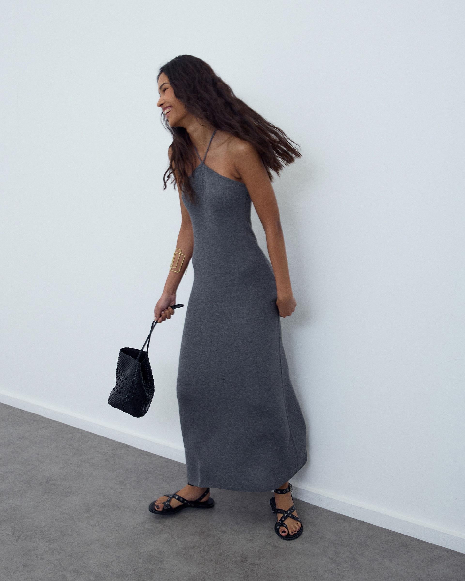 Vestido Halter Punto Gris