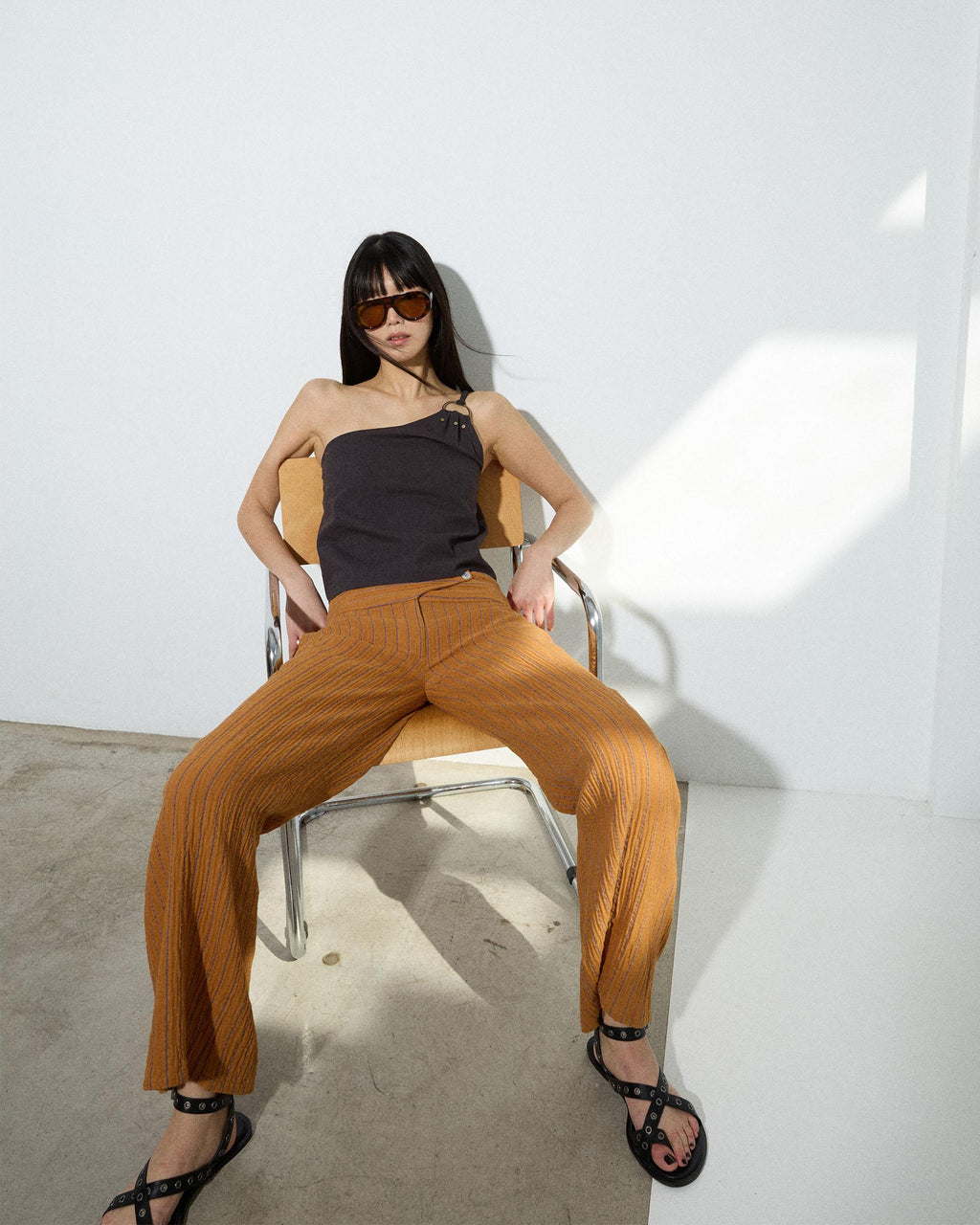 Pantalón Rayas Cinturilla Cruzada Naranja