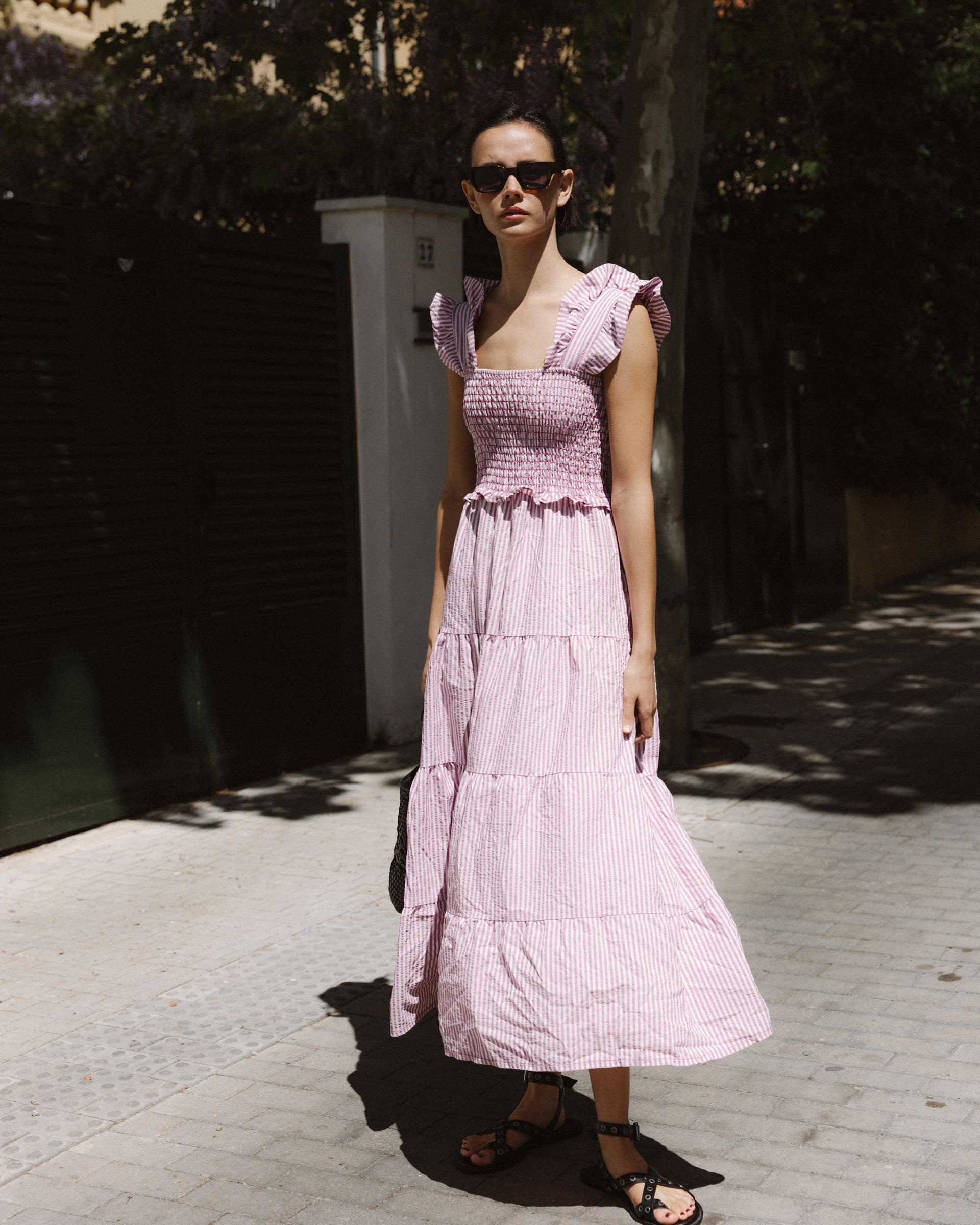 Vestido Gomas Volantes Rosa