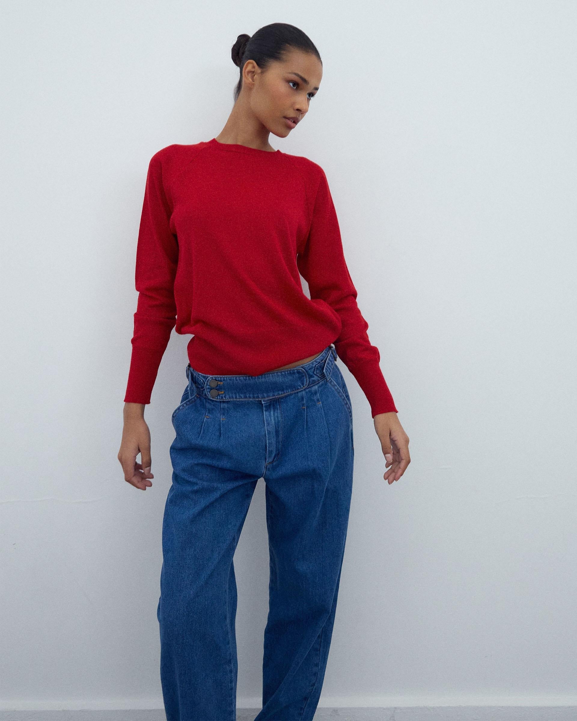 Jersey Cuello Redondo Punto Fino Rojo