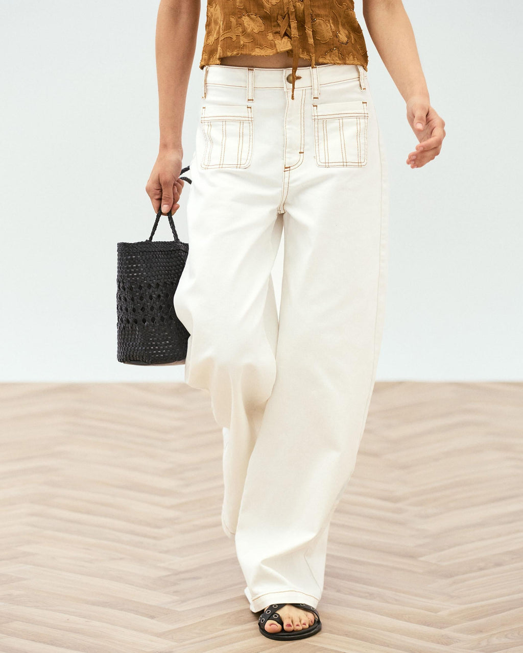 Jeans Bordado Sol Blanco