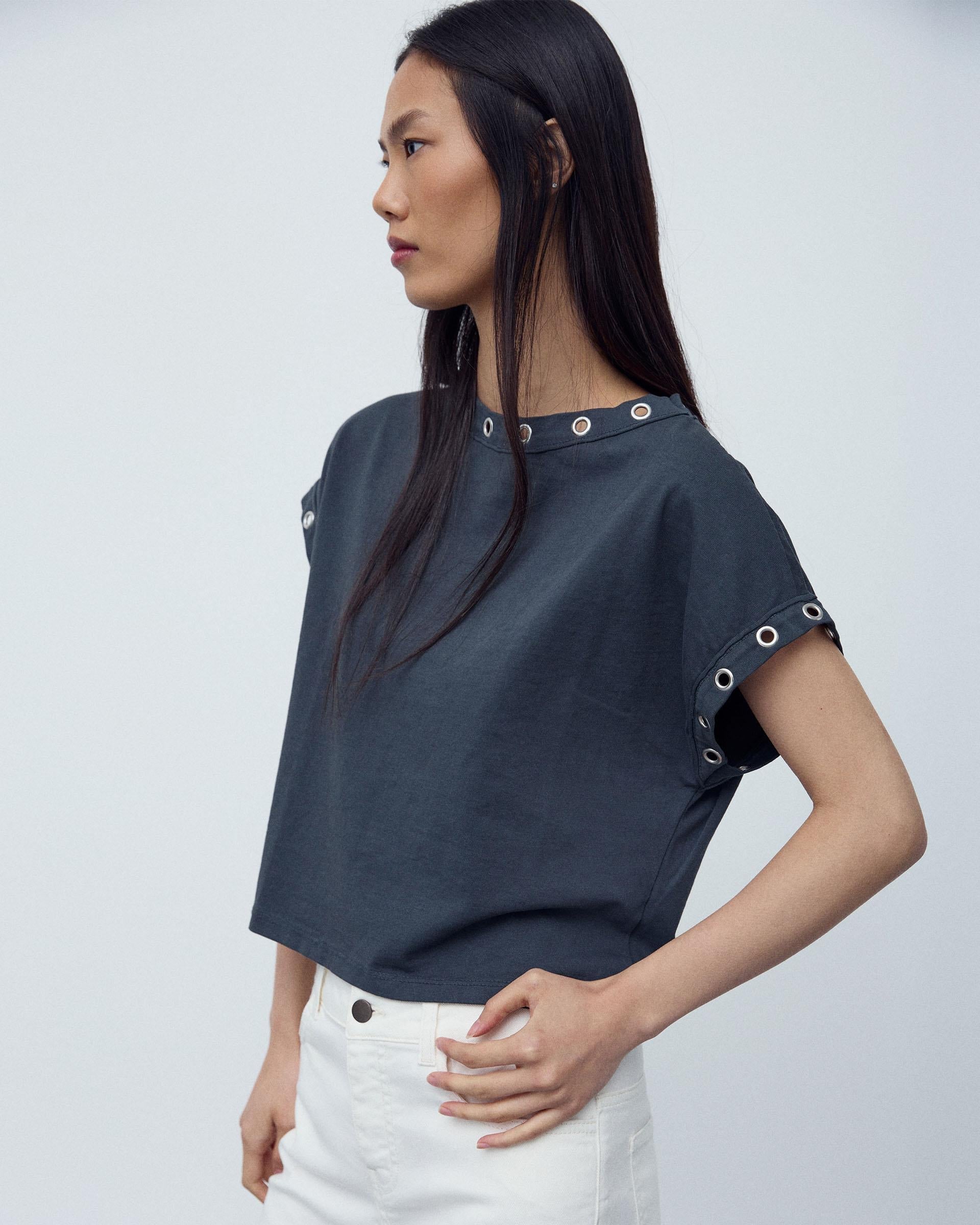 Camiseta Manga Corta Eyelets Antracita