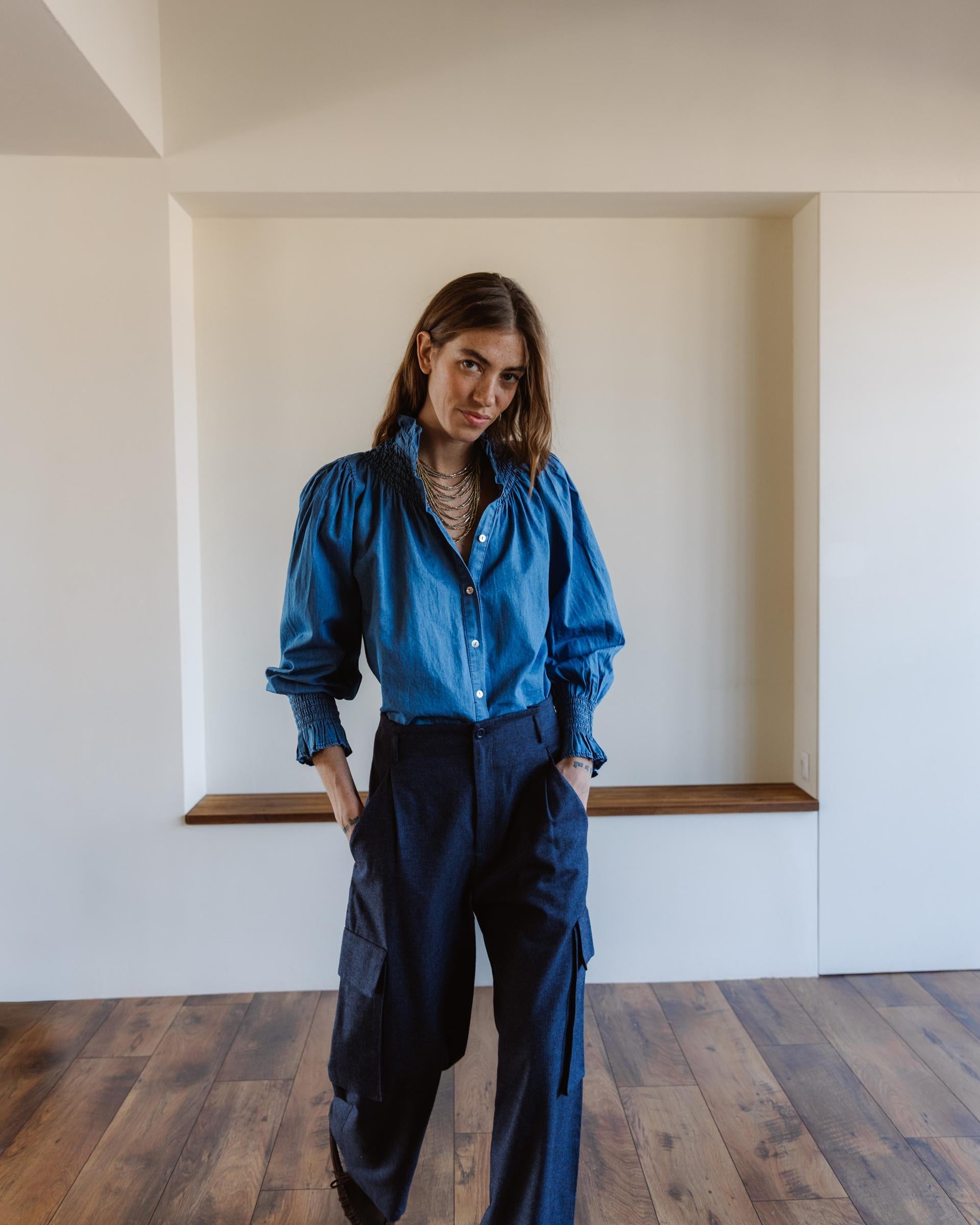 Pantalón Pinzas Bolsillos Cargo Azul Marino