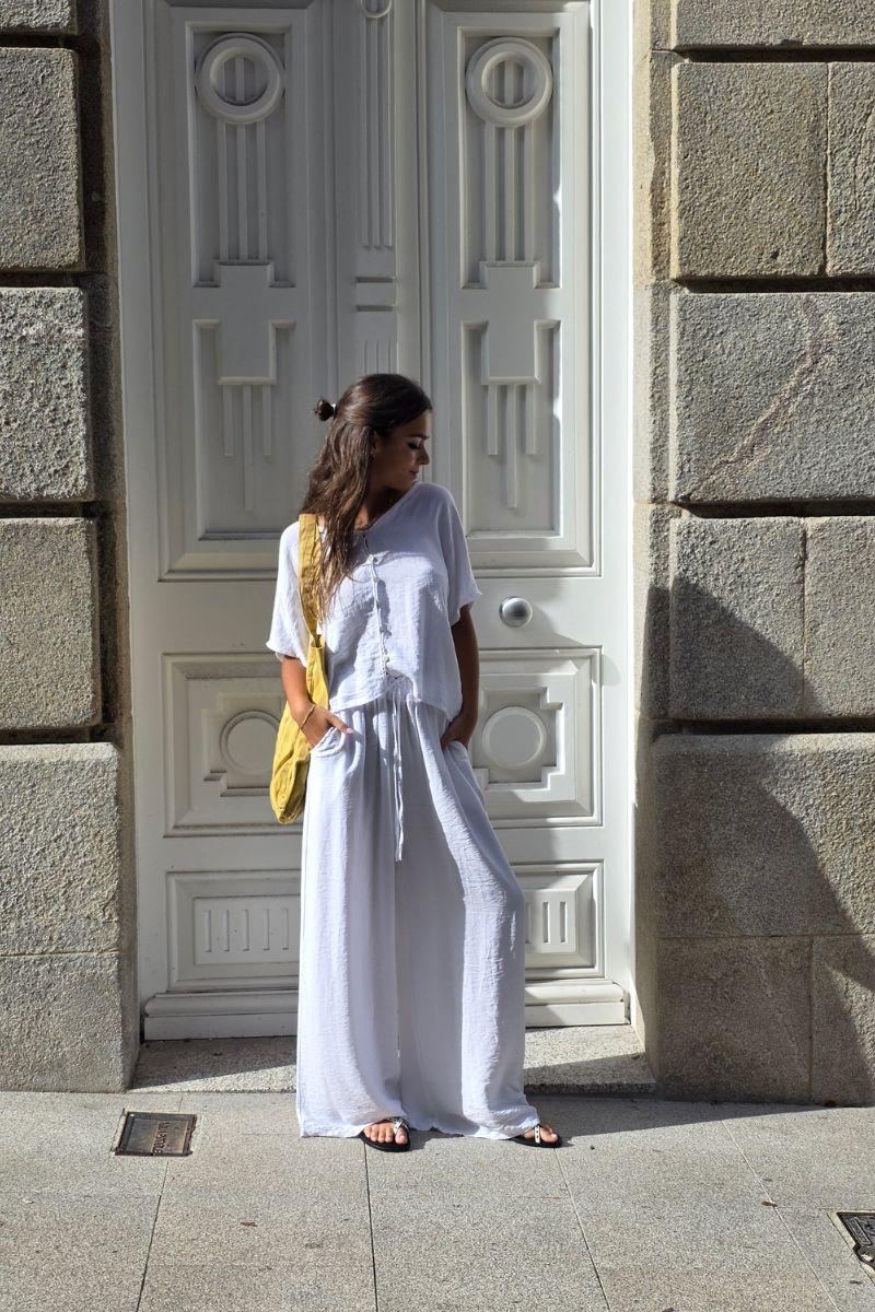 Pantalones goma en la cintura blanco