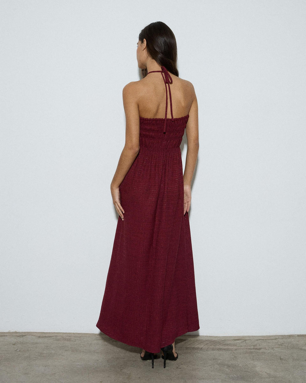 Vestido Largo Gomas Granate