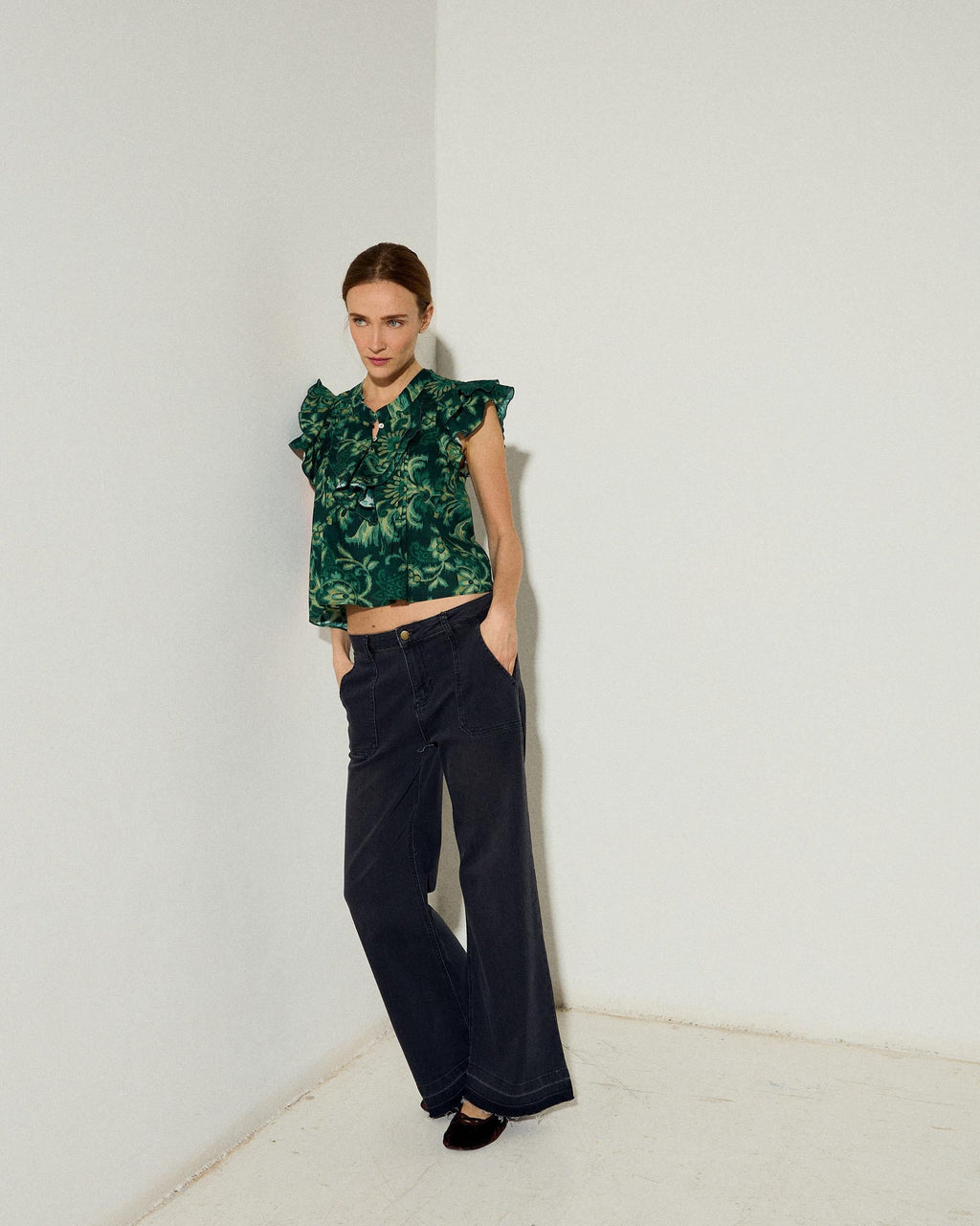 Blusa Sin Mangas Estampado Floral Verde