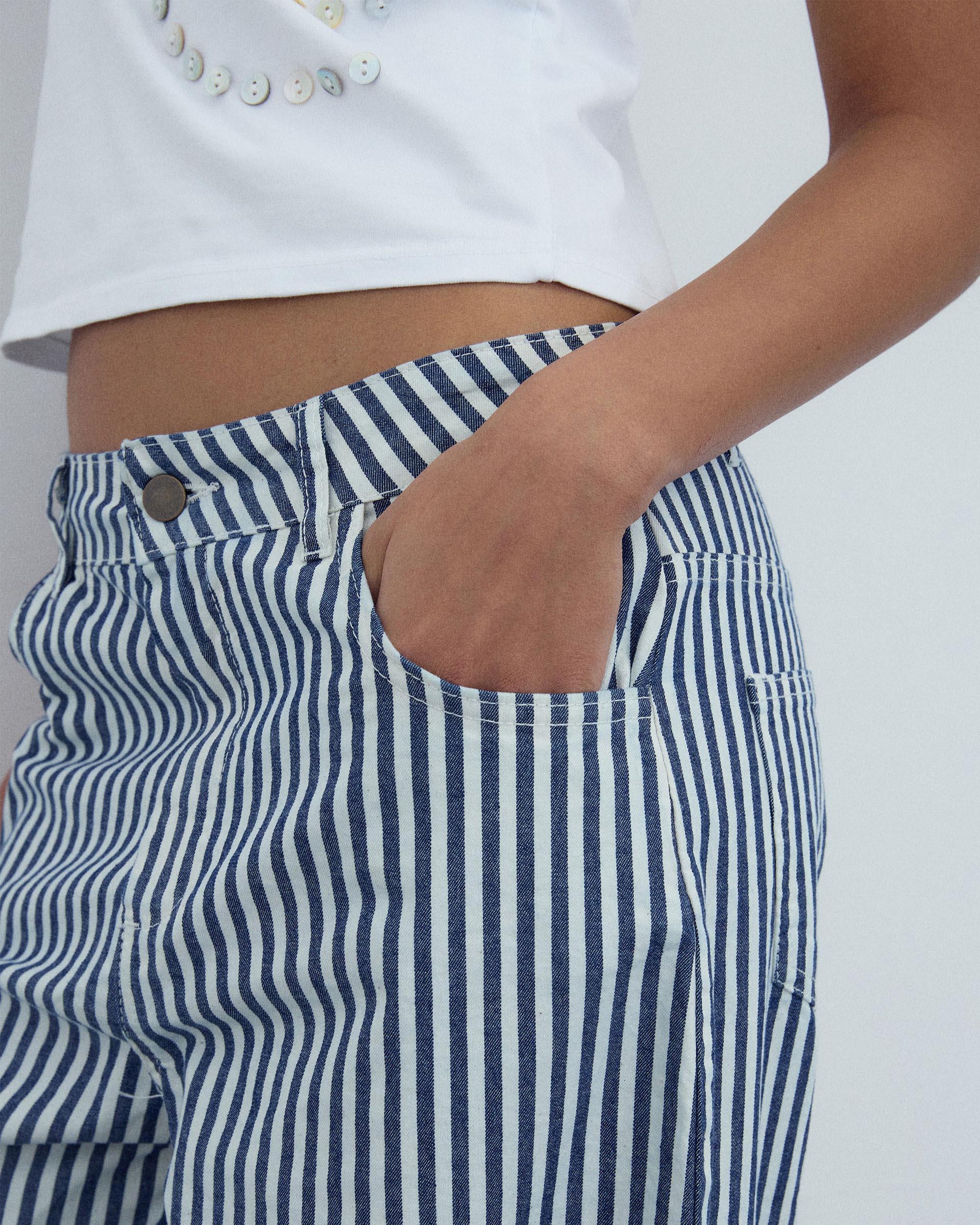 Jeans Balloon Rayas Bicolor Azul Oscuro