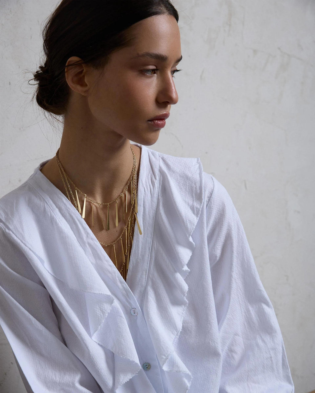 Blusa Cuello V Volantes Blanca