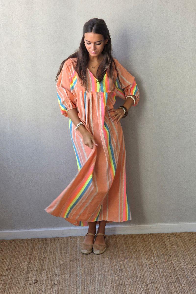 Vestido Flúor con Brillos Naranja