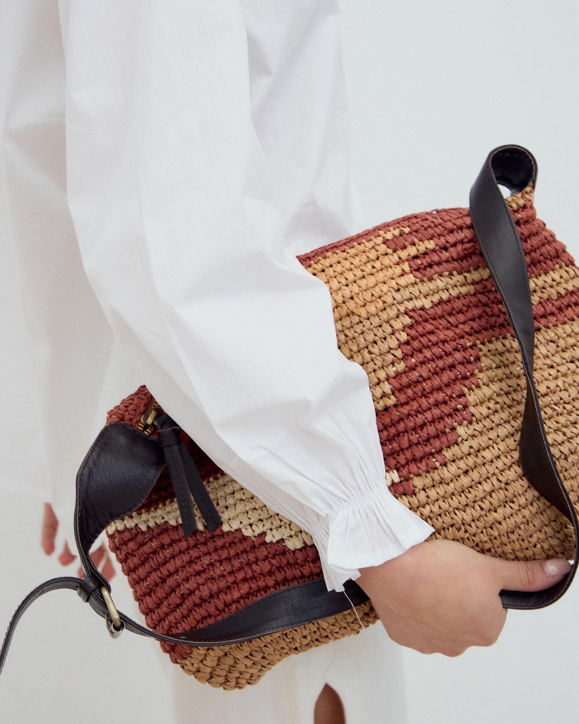Bolso Rafia Estampado Teja