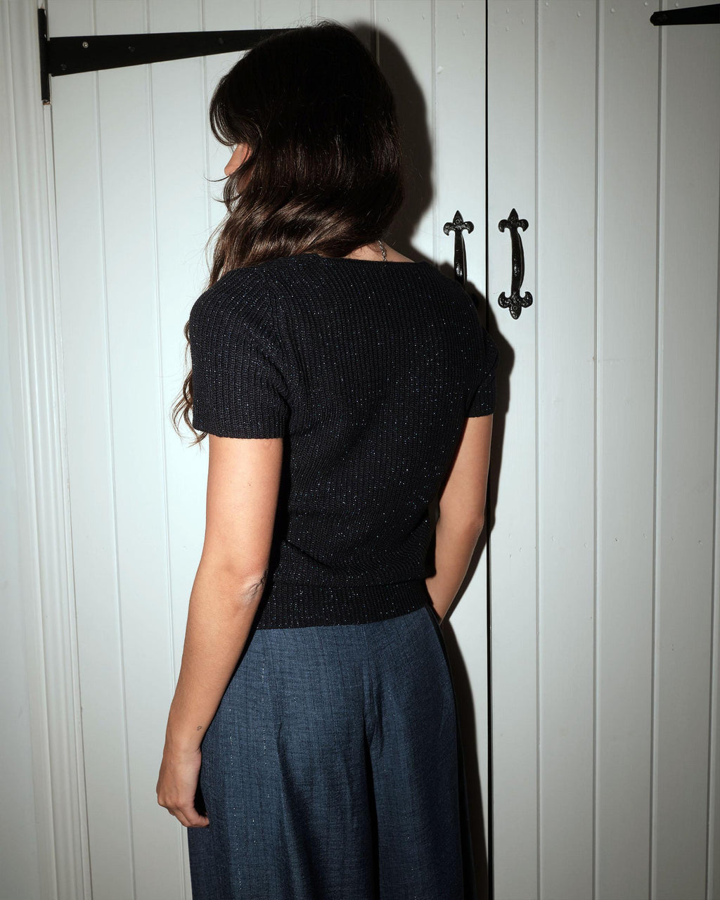 Top Punto Escote Cuadrado Lurex Azul Marino