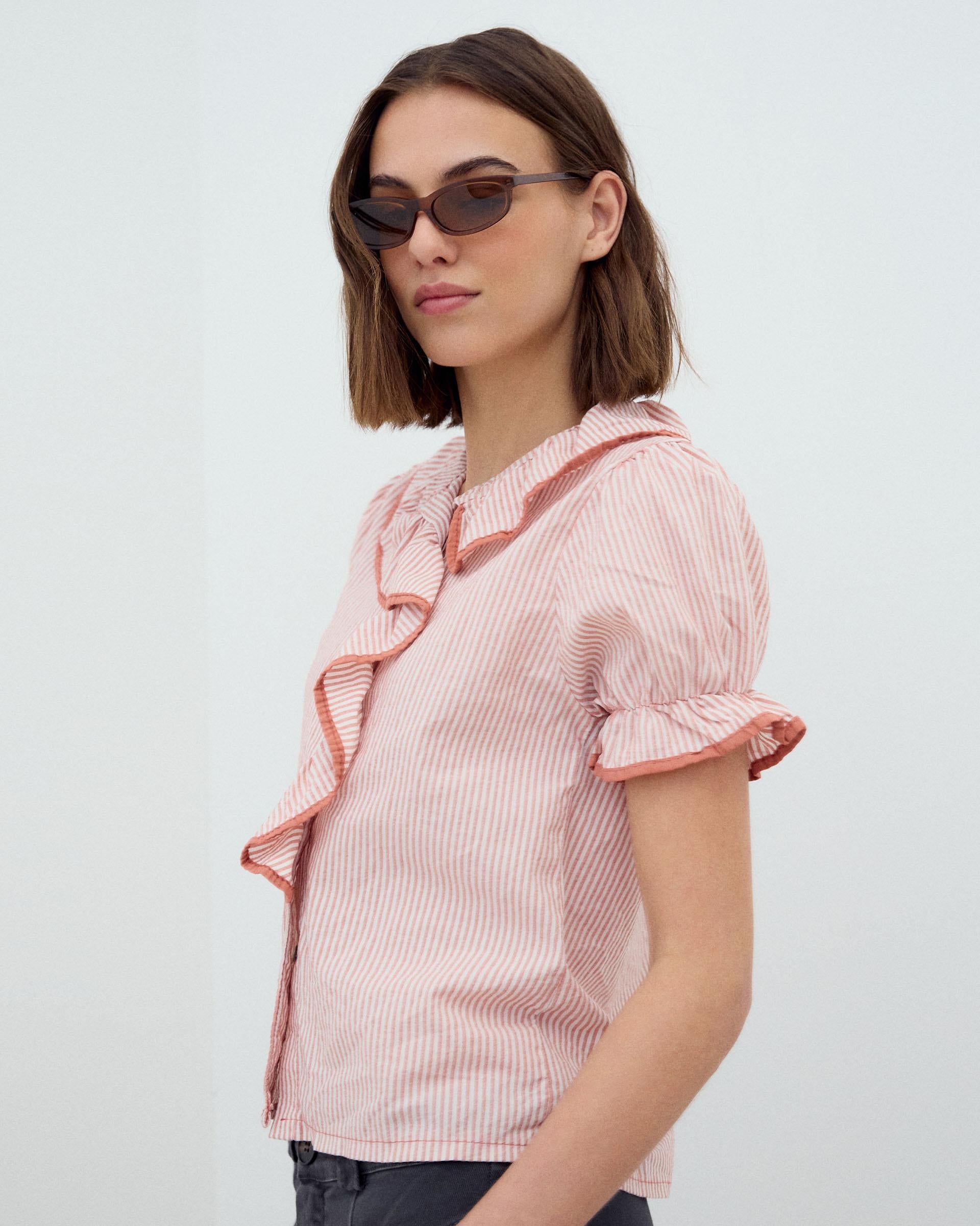 Camisa Volante Lateral Ribete Naranja