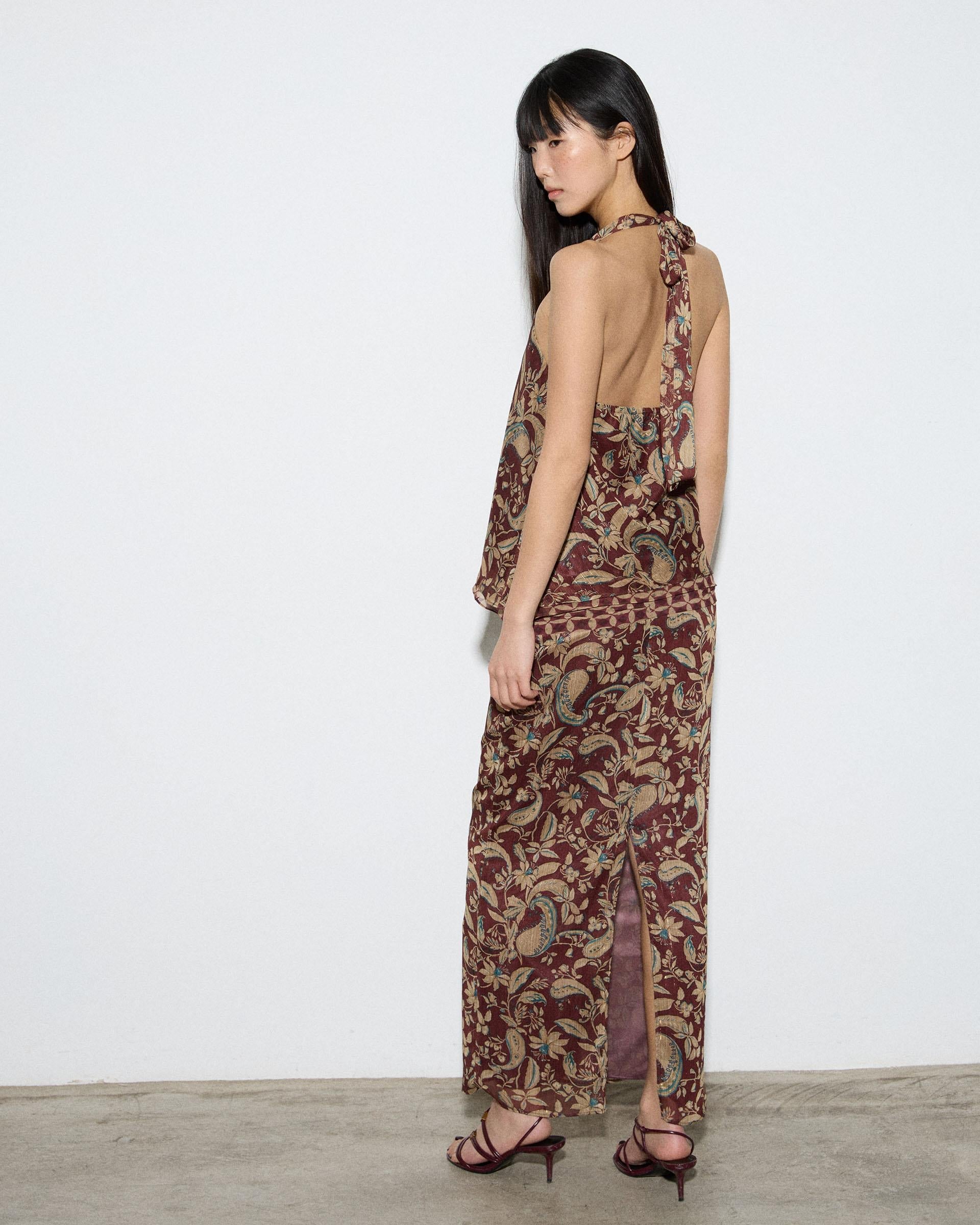 Top Picos Estampado Floral Y Geometrico Marrón