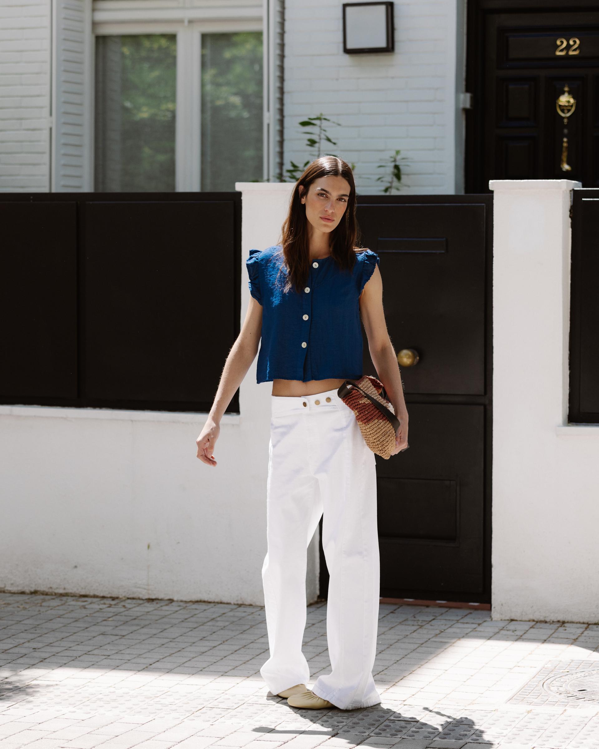 Jeans Cinturilla Pieza Botones Blanco