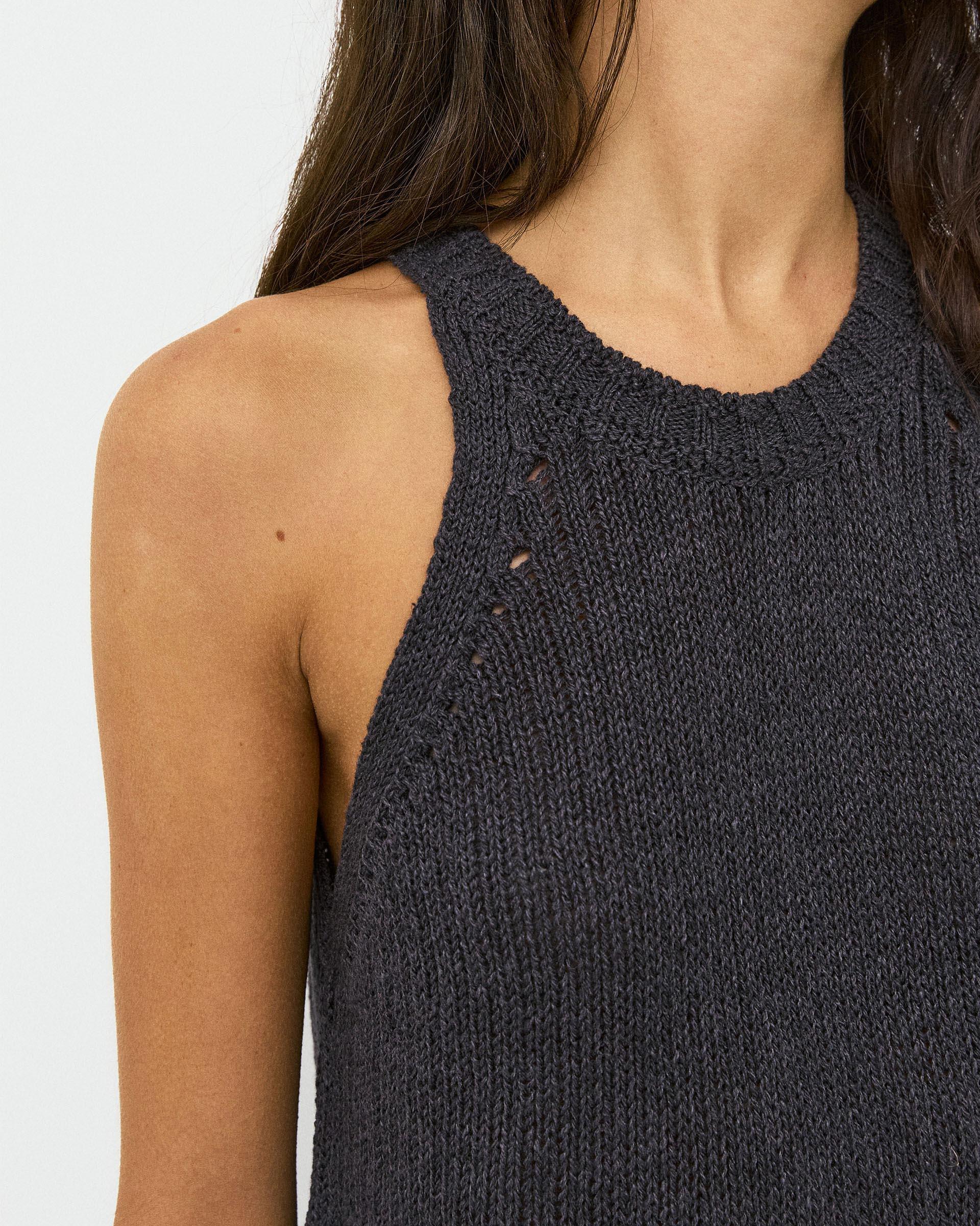 Top Punto Sin Mangas Cuello Redondo Rib Antracita
