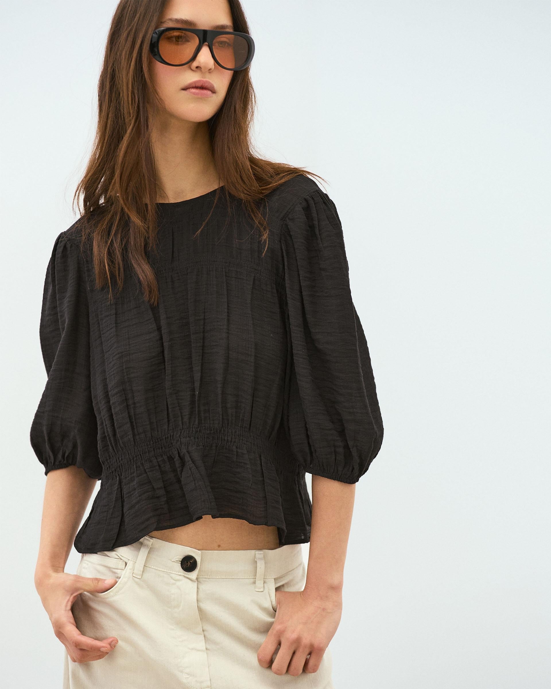 Blusa Gomas Manga Francesa Negro