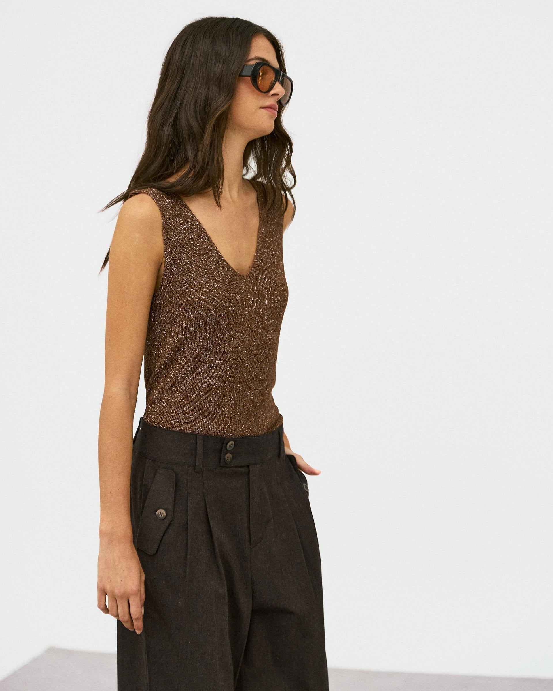 Top Tirantes Lurex Marrón