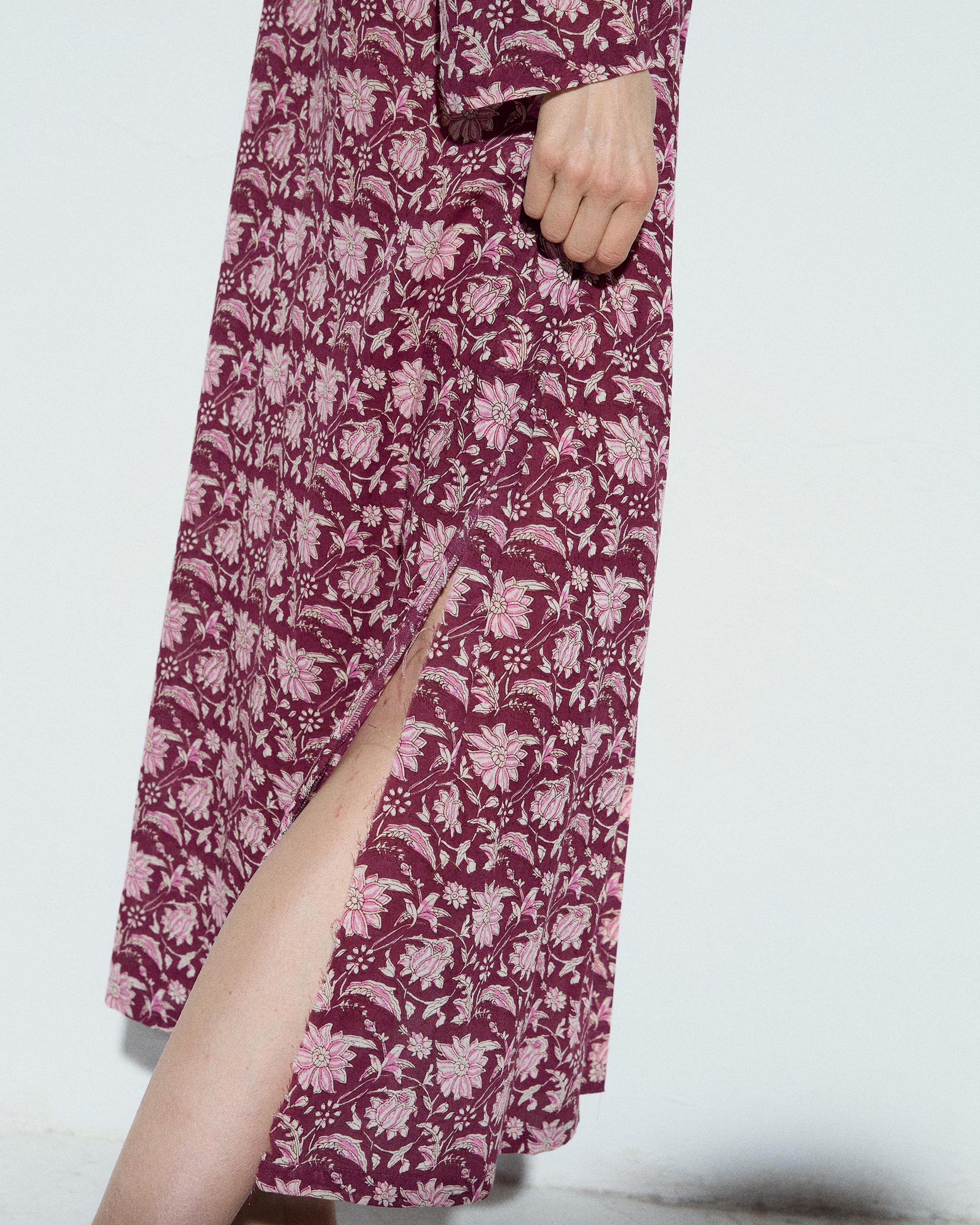 Vestido Camisero Estampado Floral Granate