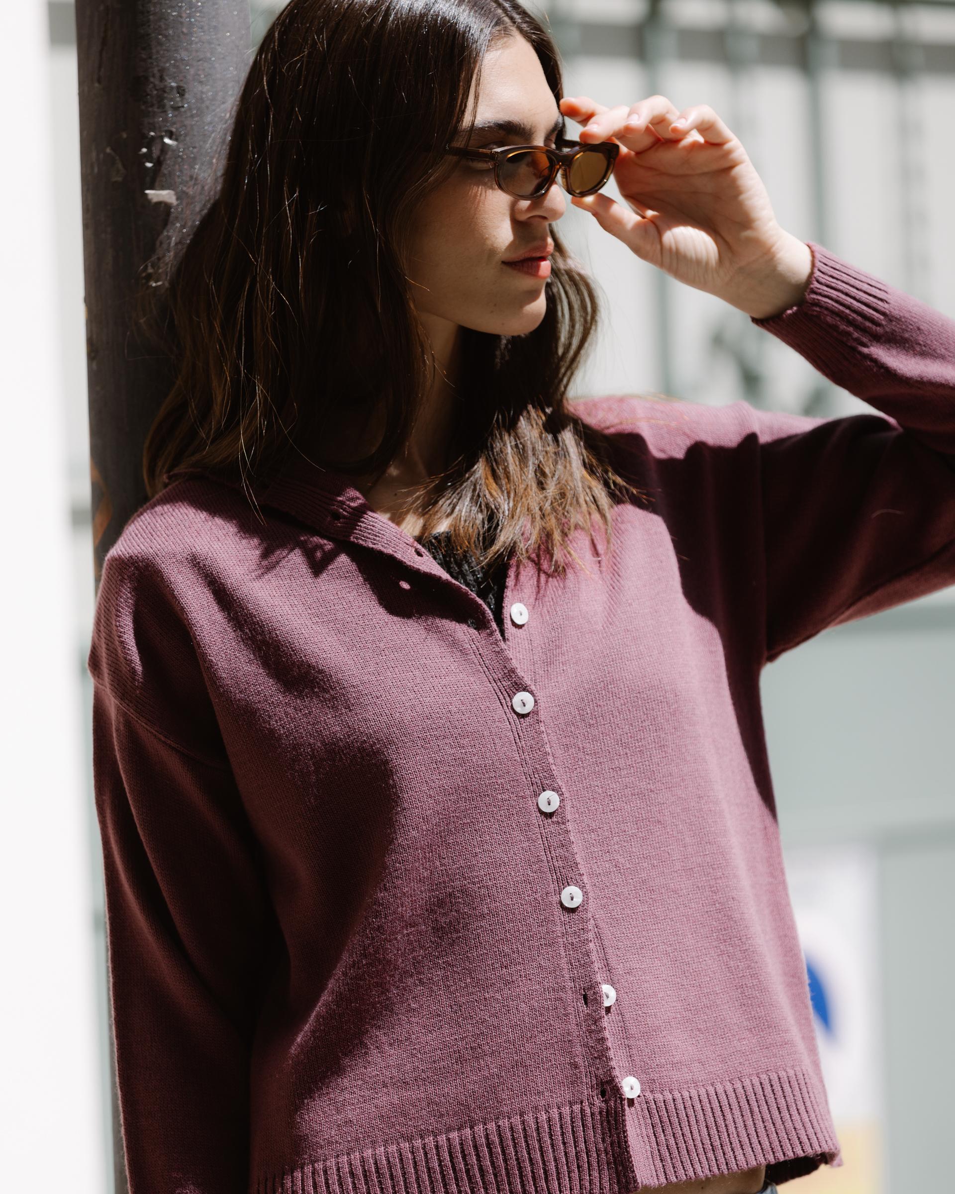 Chaqueta Punto Cuello Subido Morado