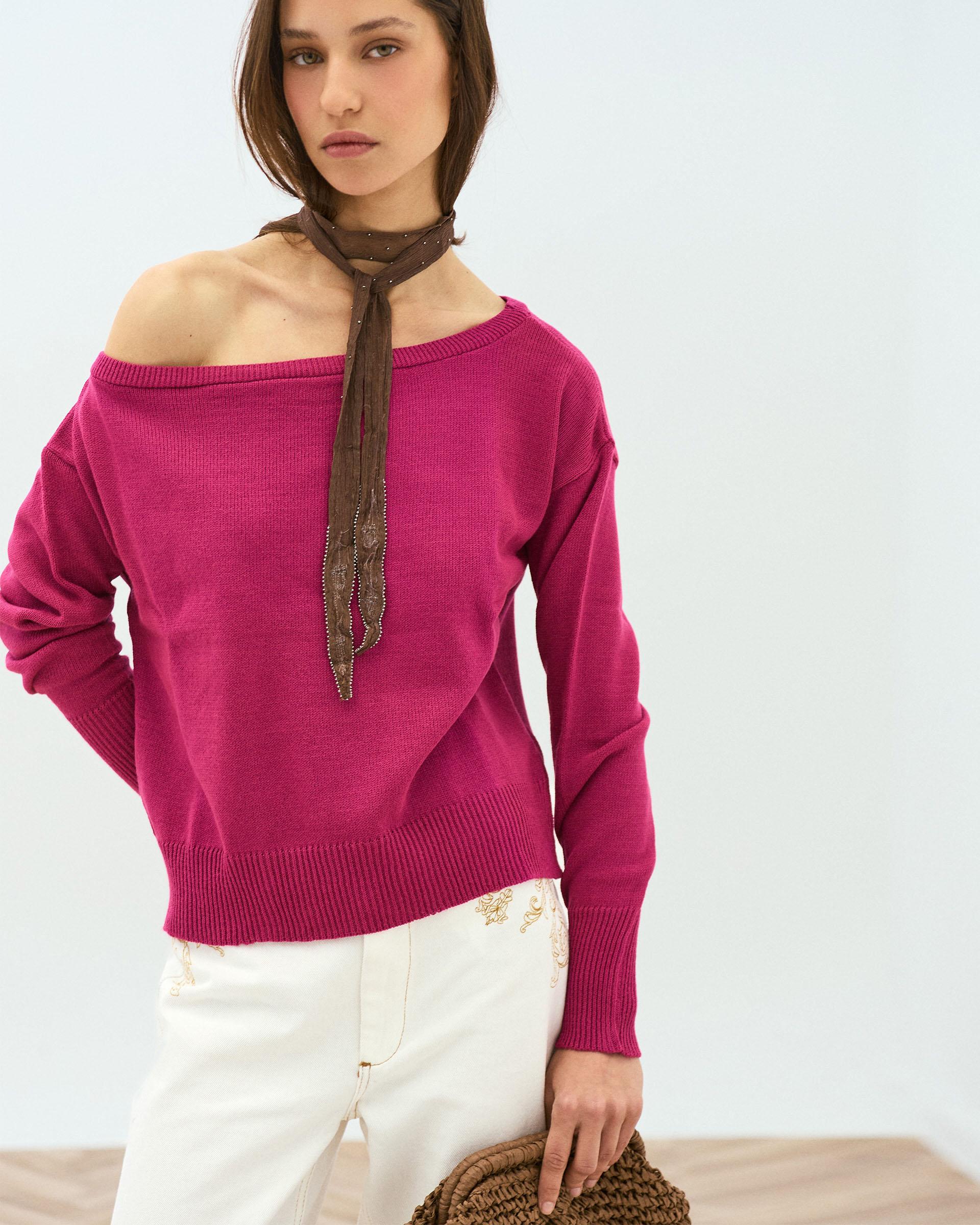 Jersey Cuello Asimétrico Fucsia