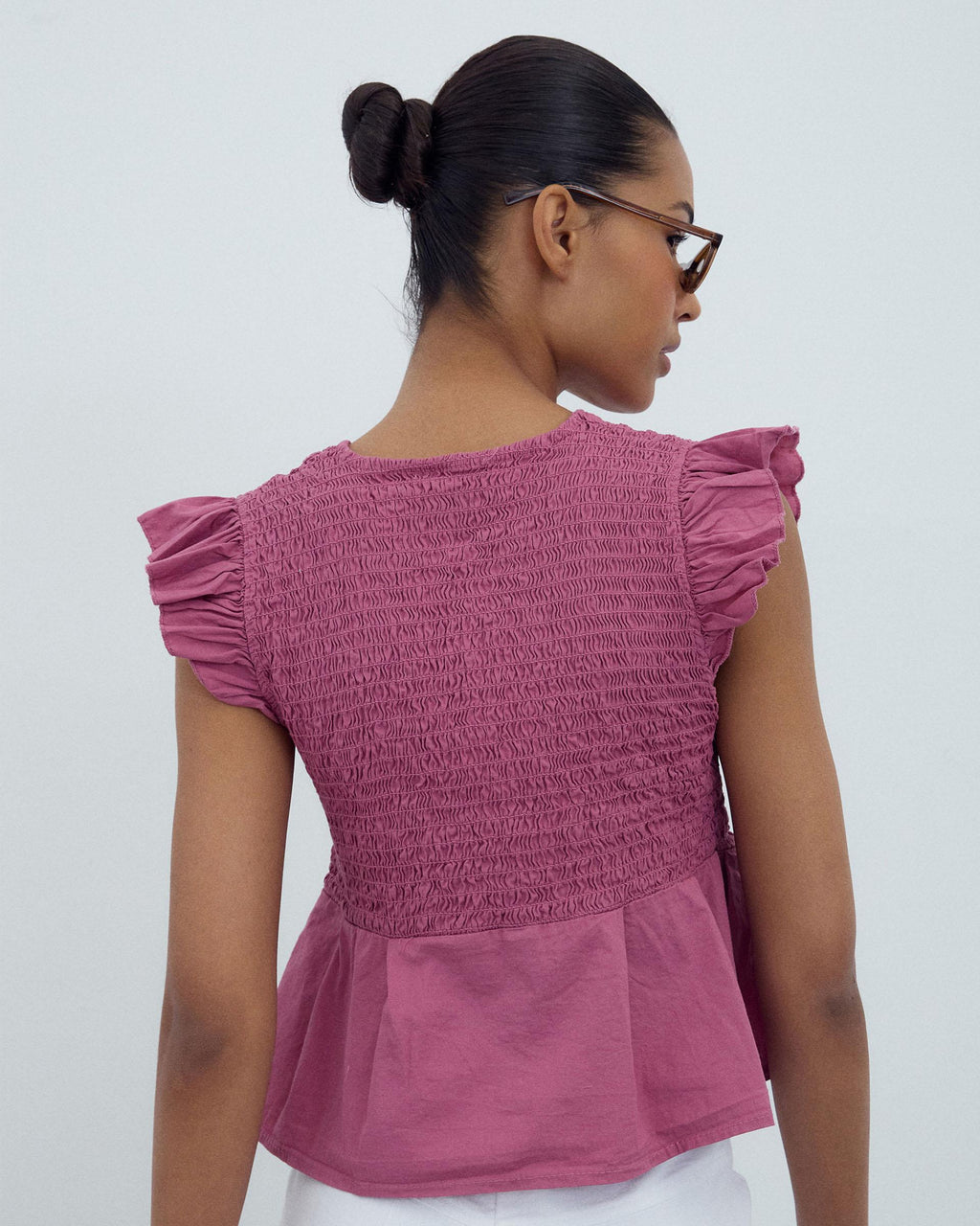 Blusa Nido De Abeja Botones Delantero Rosa