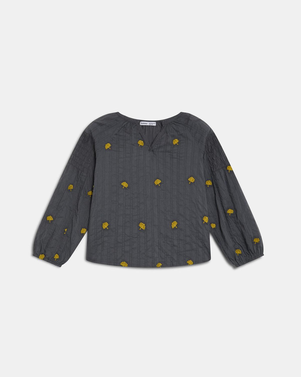 Blusa Tejido Rayas Bordados Hojas Antracita