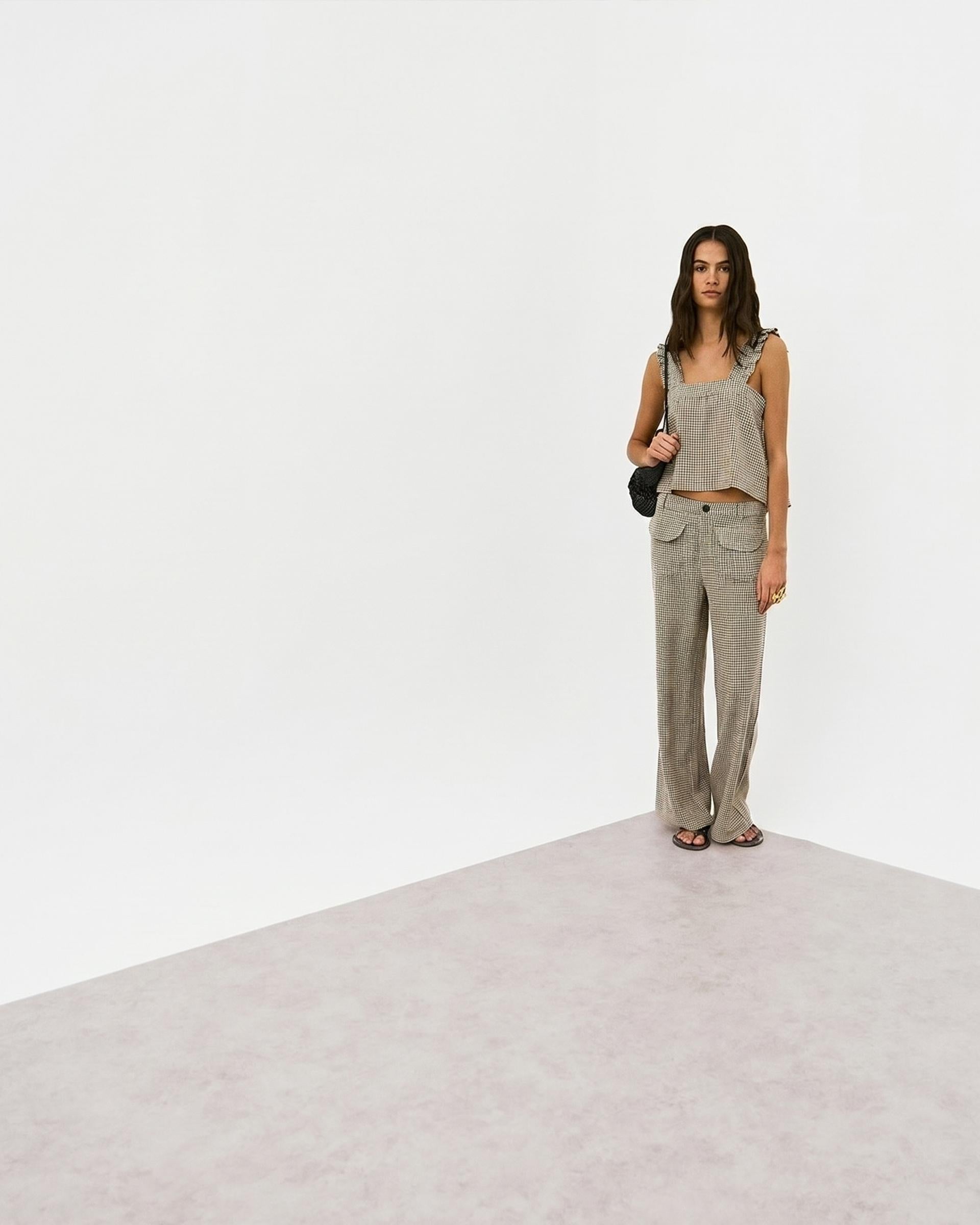 Top Cuadros Seersucker Beige