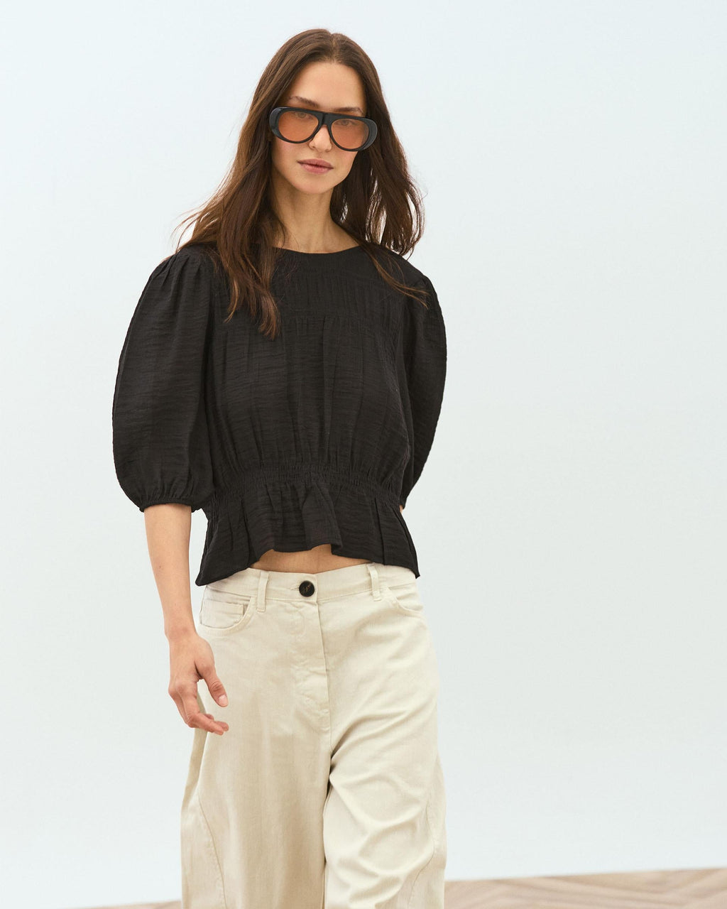 Blusa Gomas Manga Francesa Negro