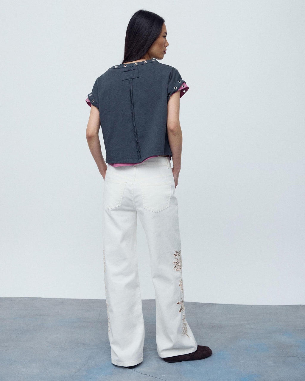 Camiseta Manga Corta Eyelets Antracita