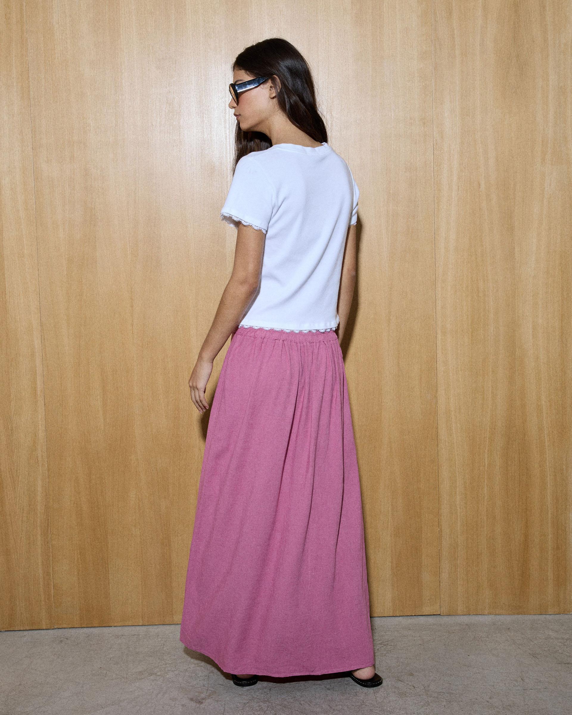 Falda Larga Recta Rosa