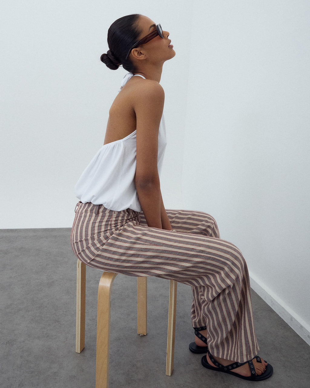 Pantalón Fluido Rayas Marrón