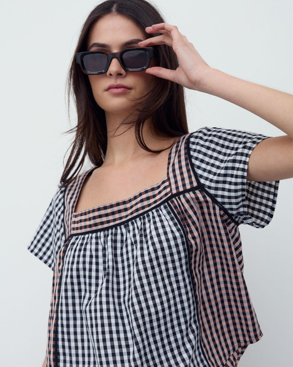 Blusa Cuadros Vichy Contraste Negro
