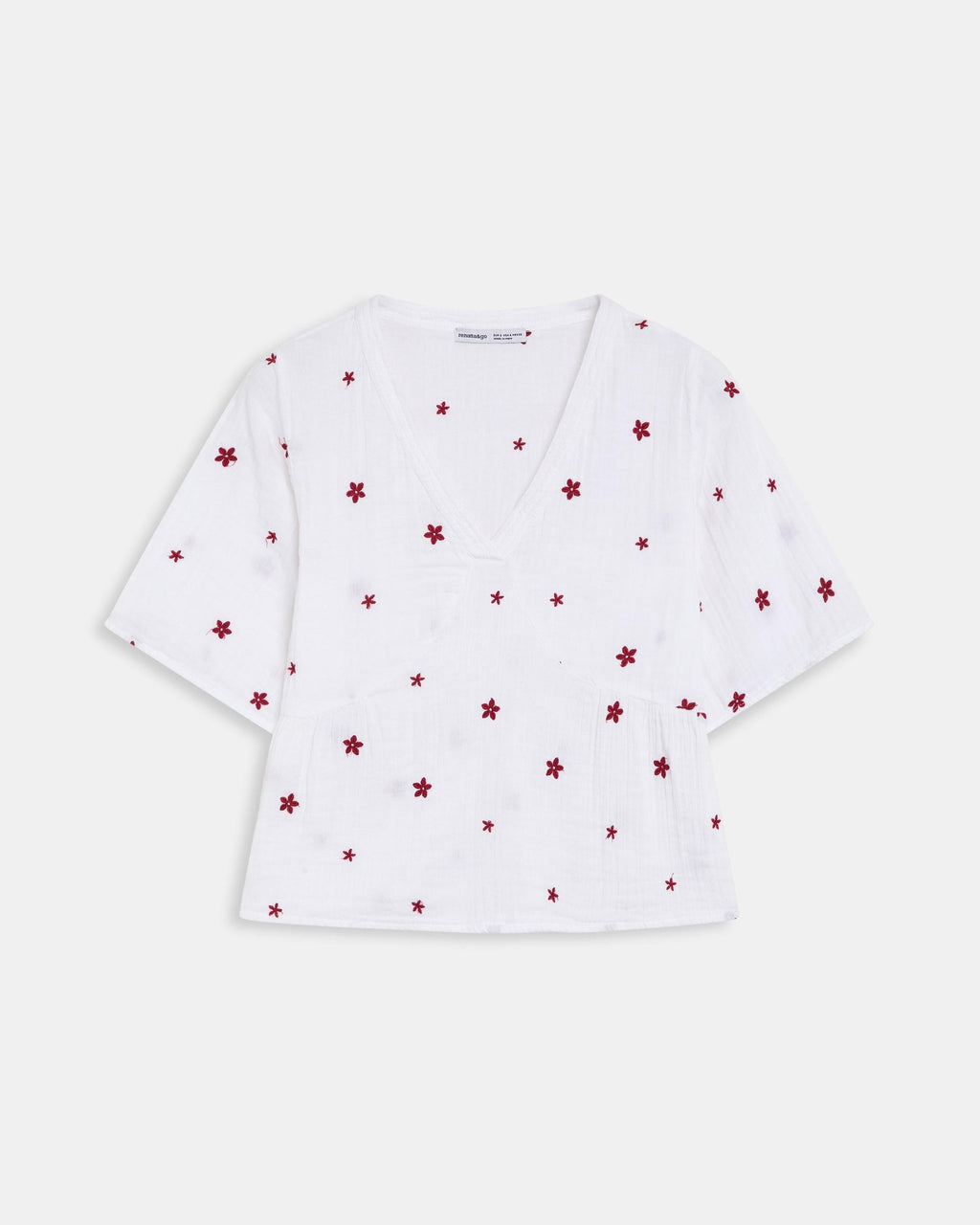 Blusa Escote Pico Bordados Florales Blanca