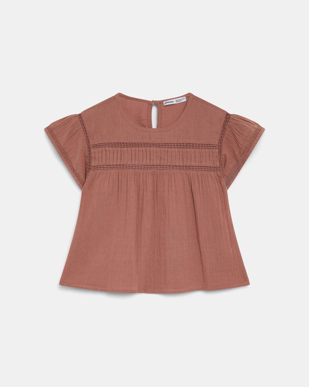 Blusa Manga Corta Puntillas Delantero Rosa Palo