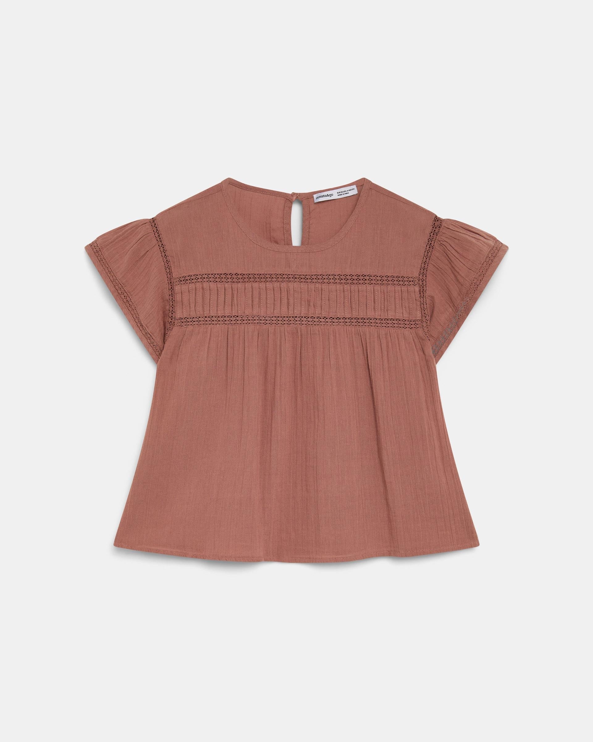 Blusa Manga Corta Puntillas Delantero Rosa Palo