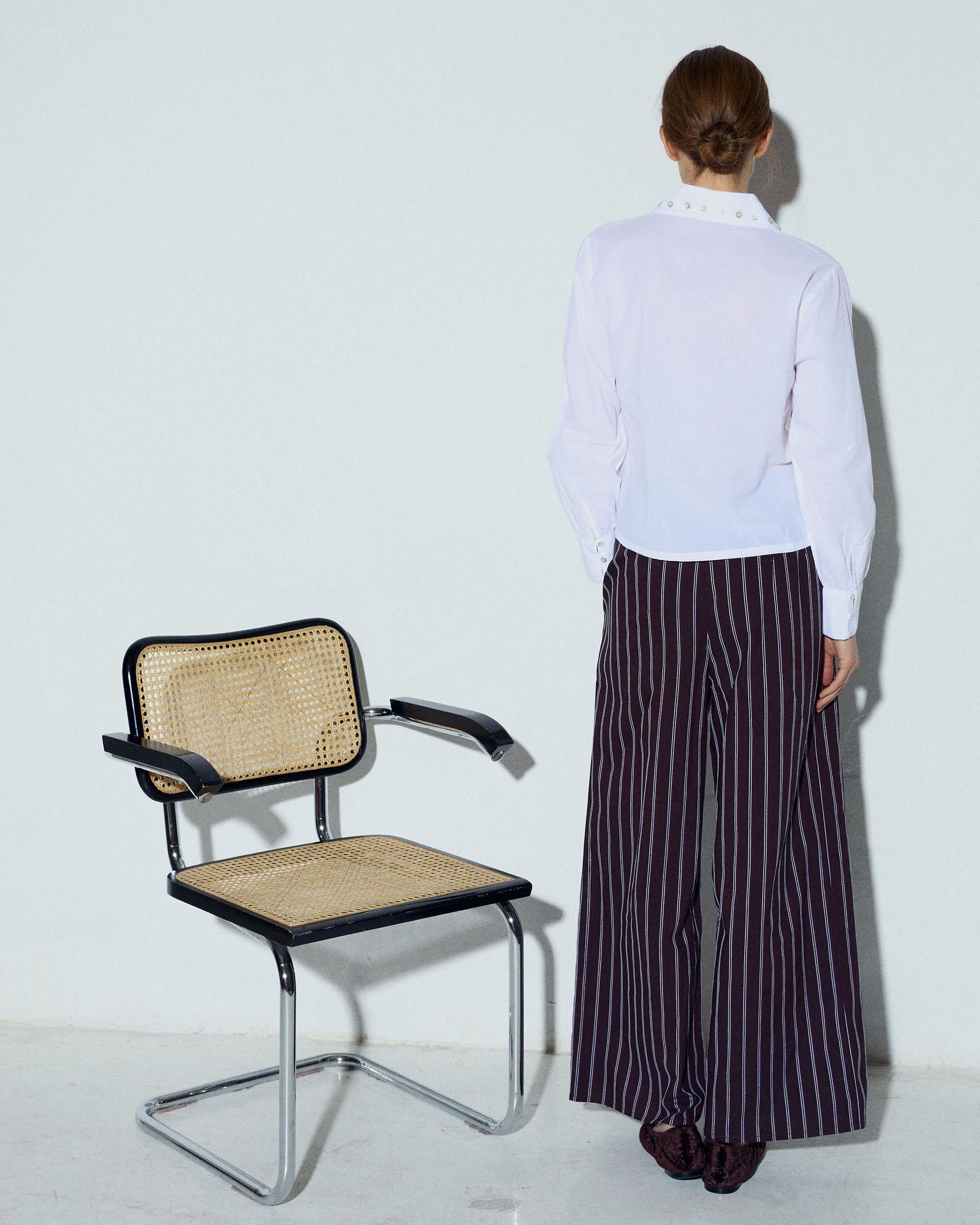 Pantalón Rayas Wide Leg Pinzas Marrón