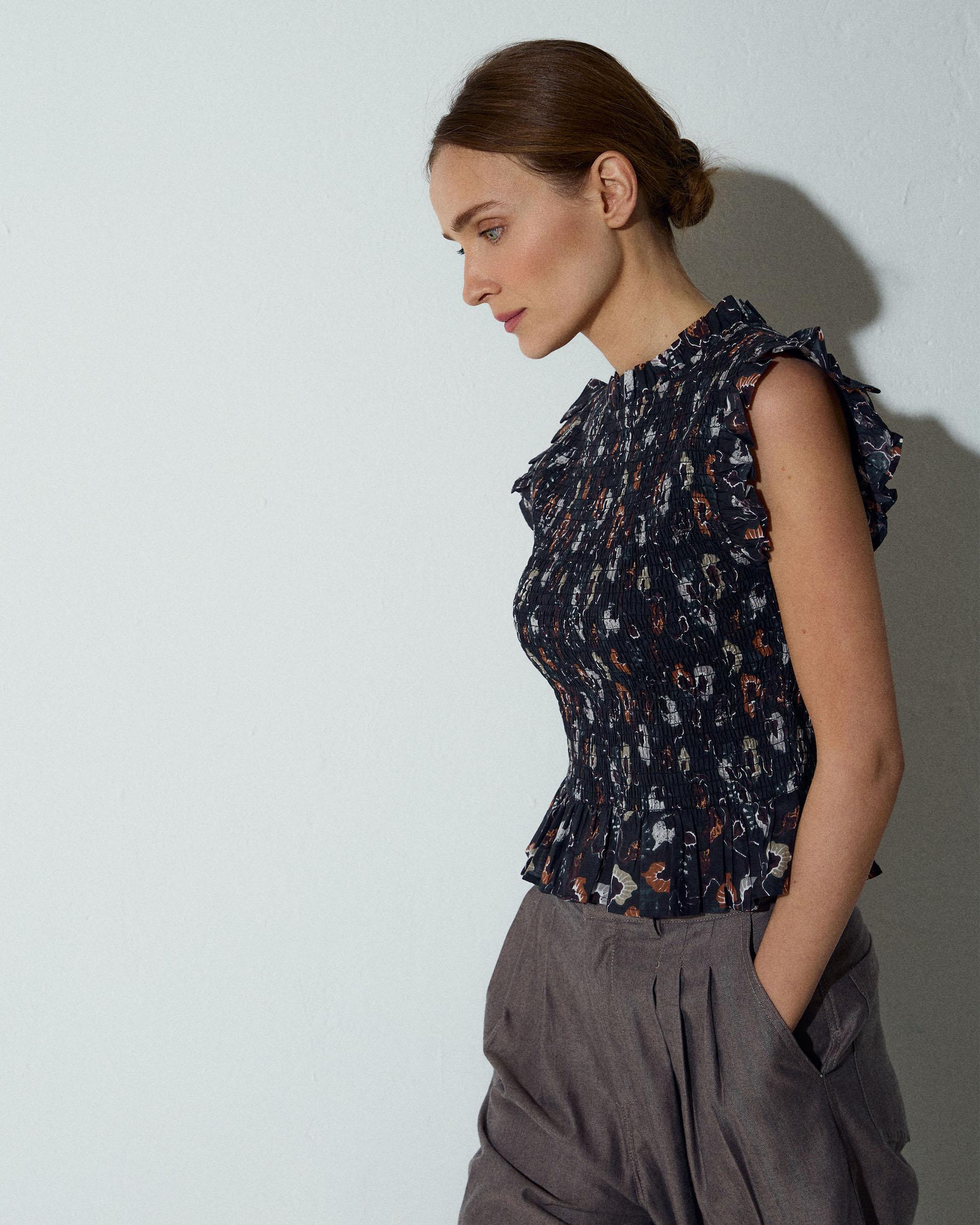 Top Nido De Abeja Estampado Floral Antracita